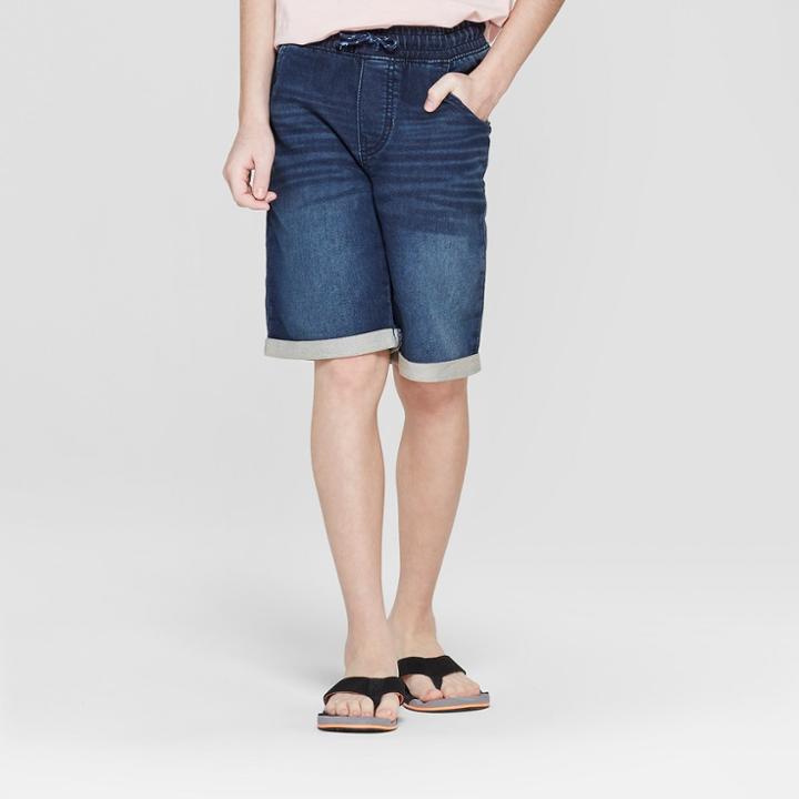 Boys' Adjustable Waist Knit Jean Shorts - Cat & Jack Dark Wash