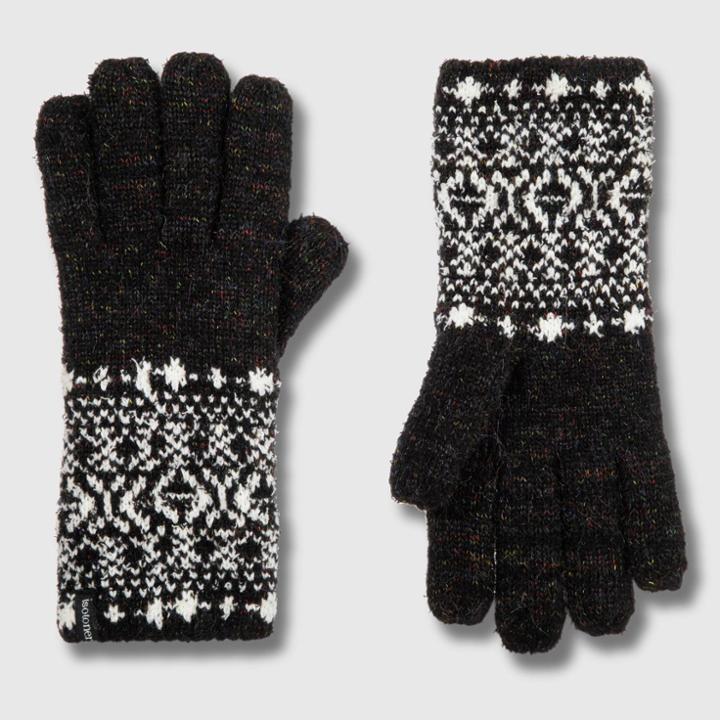 Isotoner Women's Yarn Glove - Black One Size, Black/white