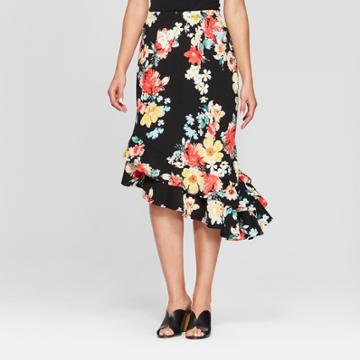 Women's Polka Dot Asymmetrical Ruffle Hem Skirt - Loramendi - Black
