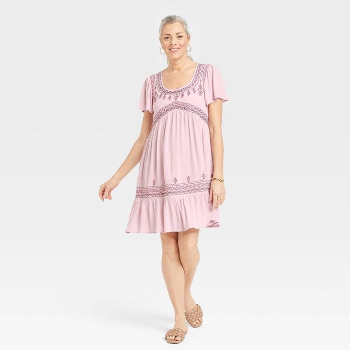 Women's Flutter Short Sleeve Embroidered A-line Dress - Knox Rose Lilac Purple