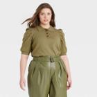 Women's Plus Size Puff Elbow Sleeve Crewneck Pullover Sweater - Who What Wear Green
