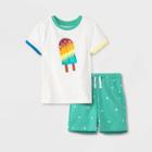 Toddler Boys' 2pc Popsicle Jersey Short Sleeve T-shirt And French Terry Shorts Set - Cat & Jack Cream/light Green