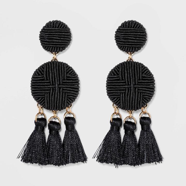 Cord Wrapped Drop With Cluster Tassel Earrings - A New Day Black, Women's