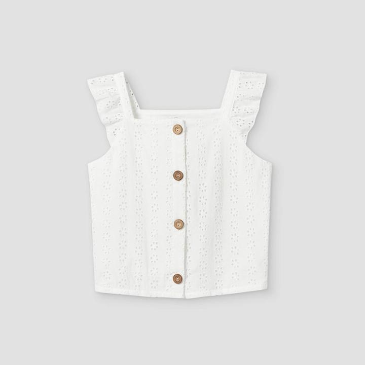 Girls' Ruffle Button-front Short Sleeve T-shirt - Art Class White