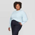 Women's Plus Size Bishop Long Sleeve Crewneck Sweater - A New Day Light Blue 4x, Women's,