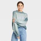 Women's Spacedye Crewneck Pullover Sweater - A New Day Teal