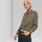 Women's Long Sleeve Button-down Tie Front Floral Western Top - Wild Fable Olive