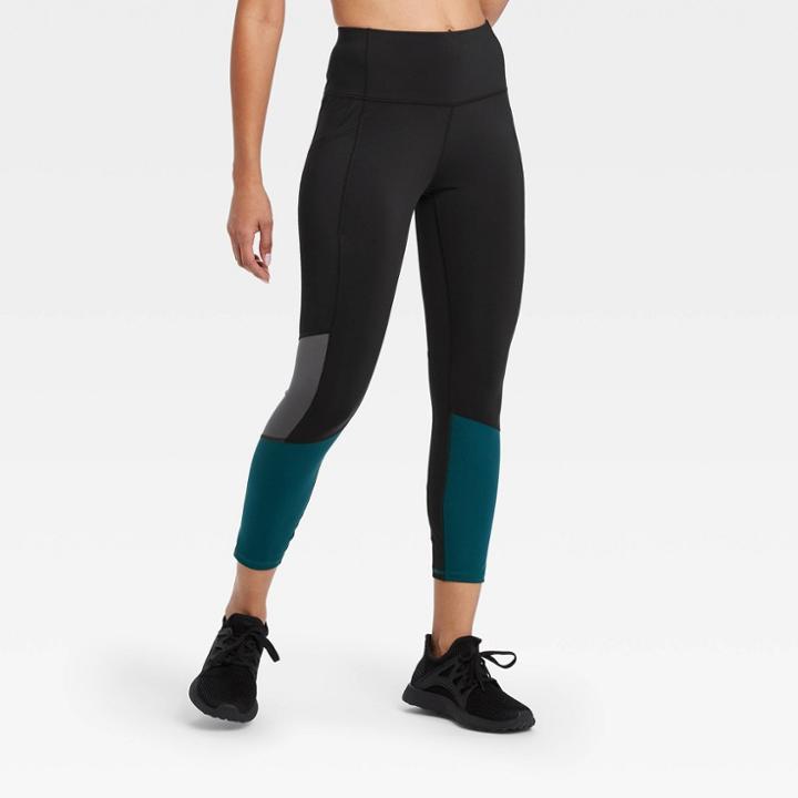 Women's Sculpted High-rise Colorblock 7/8 Leggings 24 - All In Motion Black/teal S, Women's, Size: Small, Black/blue