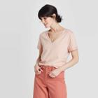 Women's Short Sleeve V-neck Cuff T-shirt - A New Day Light Pink
