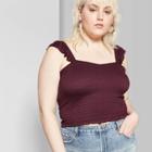 Women's Plus Size Square Neck Flutter Strap Tank Top - Wild Fable Wine