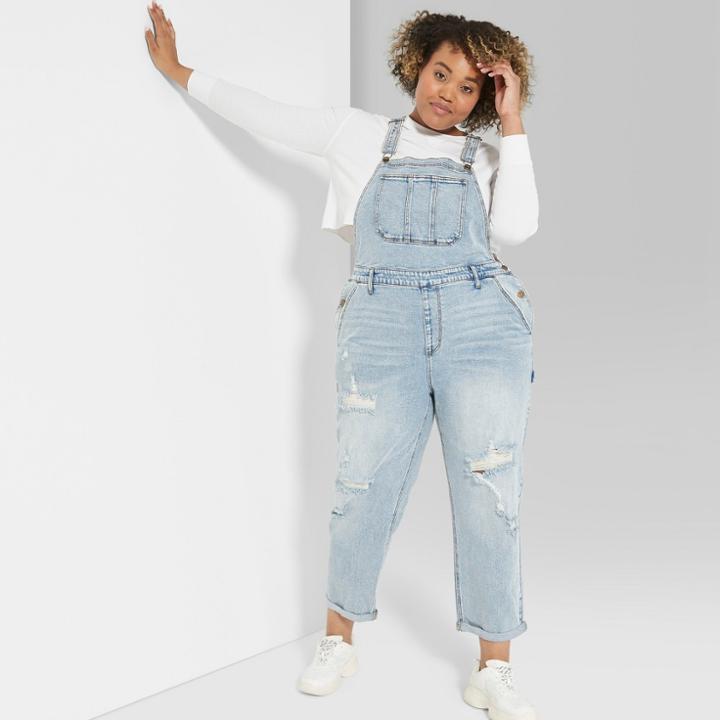 Women's Plus Size Destructed Denim Overall - Wild Fable