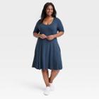Women's Elbow Sleeve Flared Dress - Ava & Viv Navy Blue