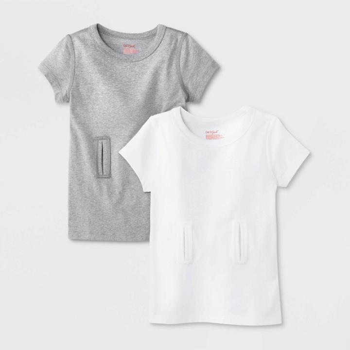 Toddler Kids' Adaptive 2pk Short Sleeve Undershirt With Abdominal Access - Cat & Jack Gray/white