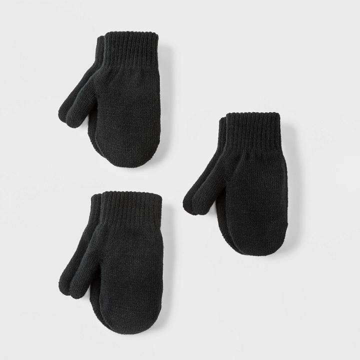 Toddler 3pk Magic Mittens - Cat & Jack Black/black/black
