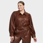 Women's Plus Size Bishop Long Sleeve Button-down Shirt - Who What Wear Brown
