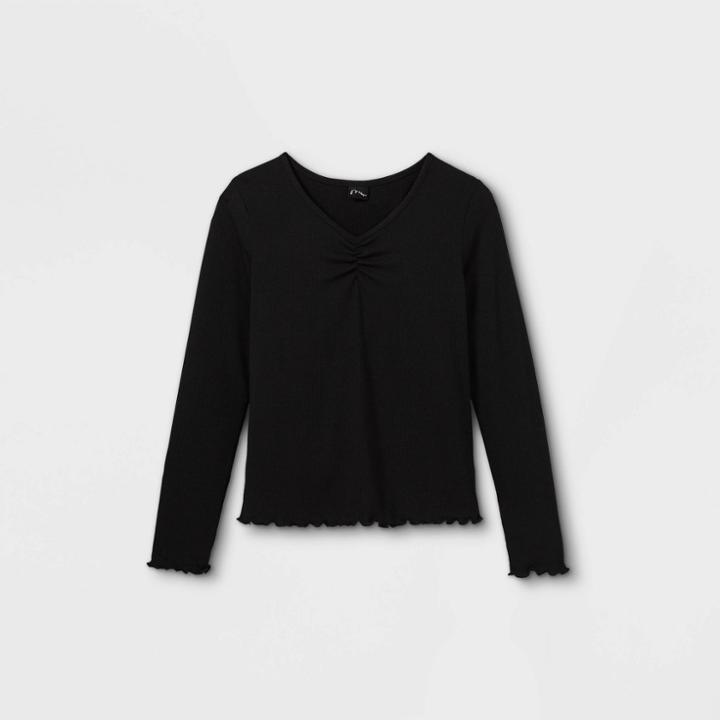 Girls' Cinch Front Long Sleeve T-shirt - Art Class Black