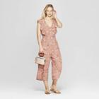 Women's Floral Print Short Sleeve V-neck Button Tie Front Jumpsuit - Xhilaration