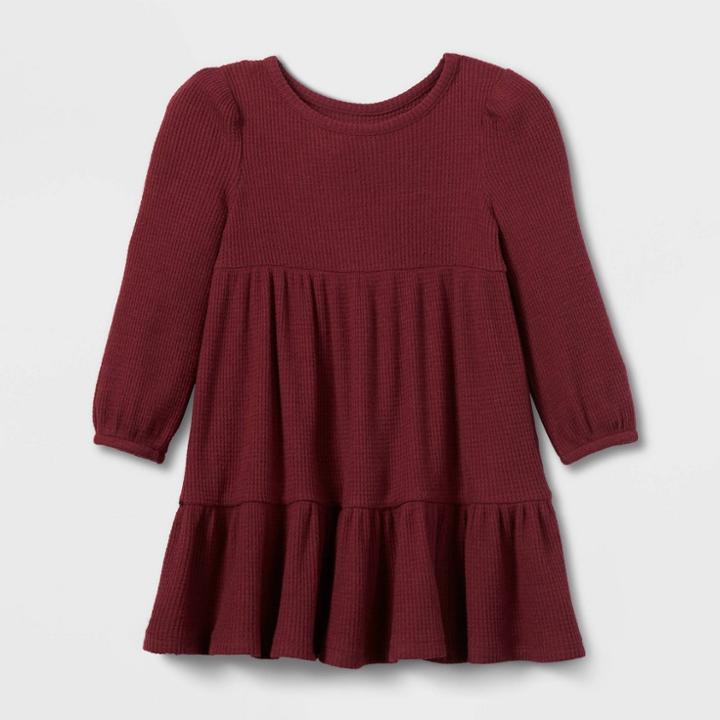 Toddler Girls' Tiered Cozy Waffle Long Sleeve Dress - Cat & Jack Burgundy