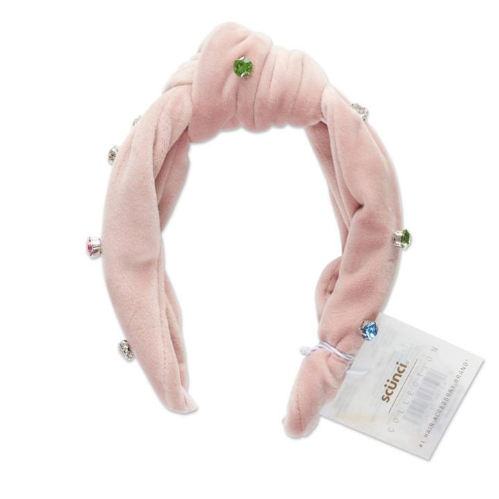 Scunci Collection Fashion Velvet Turban Knotted Stud Embellished Headband - Blush