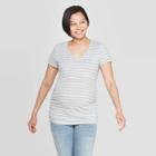 Maternity Striped Short Sleeve Shirred V-neck T-shirt - Isabel Maternity By Ingrid & Isabel Heather Gray