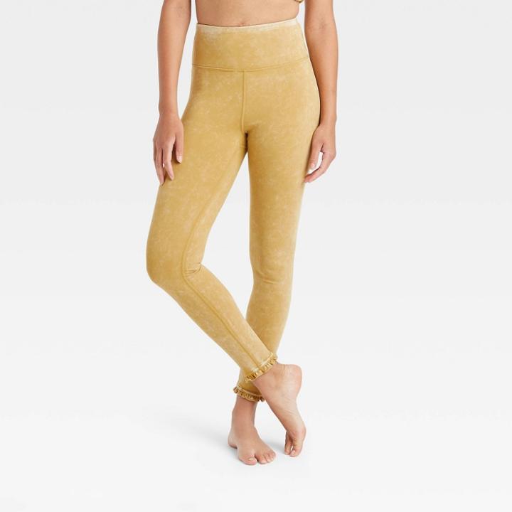 Women's High-waisted 7/8 Leggings With Ruffle Hem - Joylab Antique Gold
