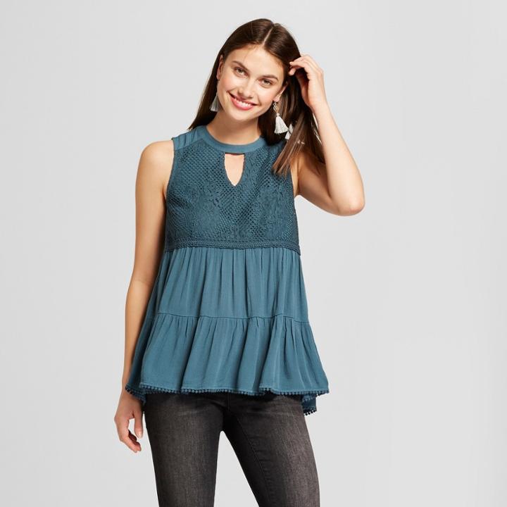 Women's Crochet Keyhole Tank - Knox Rose Dark Teal