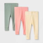 Baby Girls' 3pk Solid And Striped Pull-on Pants - Cloud Island Yellow/pink/green Newborn