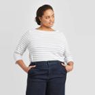 Women's Plus Size Striped 3/4 Sleeve Boat Neck T-shirt - A New Day White/black 1x, Women's,