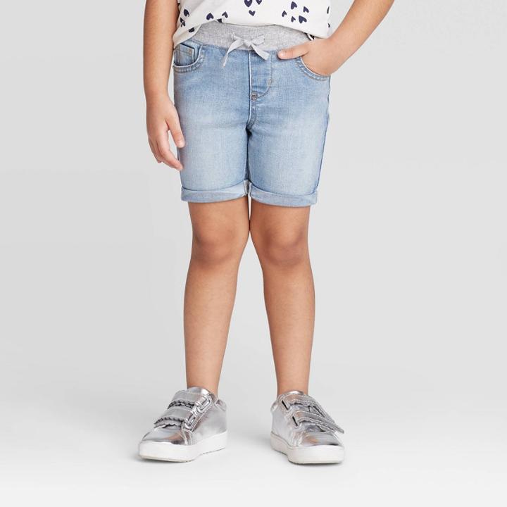 Toddler Girls' Pull-on Bermuda Jean Shorts - Cat & Jack Light Wash 12m, Toddler Girl's, Blue