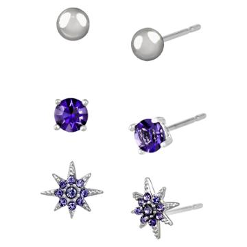Target Women's Studs Earrings Sterling Silver Three Pairs Ball Stud & Starburst With Tanzanite-