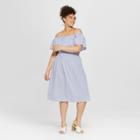 Women's Plus Size Striped Smocked Bardot Midi Dress - Who What Wear Blue/white X
