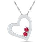 Target Created Ruby Prong Set Two-stone In Heart Pendant In Sterling Silver, Women's, White