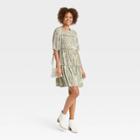 Women's Elbow Sleeve Tiered Dress - Knox Rose Olive Green Paisley Print