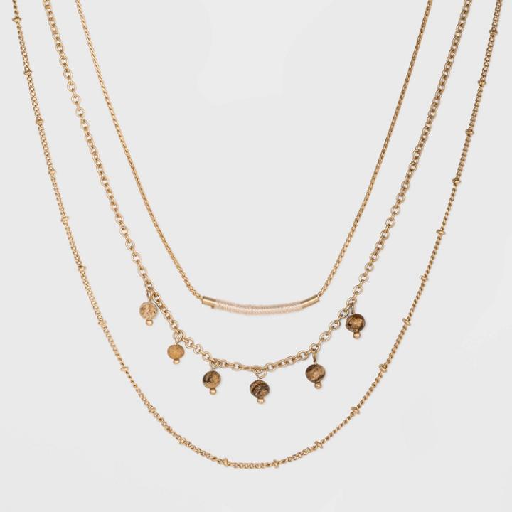 Semi-precious Jasper With Three Layer Beaded Necklace - Universal Thread Natural, Women's