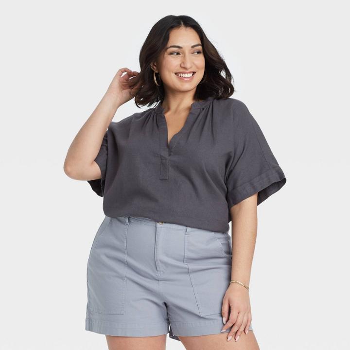 Women's Plus Size Short Sleeve Top - A New Day Dark Blue