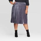 Women's Plus Size Velour Pleated Midi Skirt - Ava & Viv Blue X, Women's