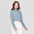 Women's Long Sleeve Turtleneck Rib Drapey Top - A New Day Teal