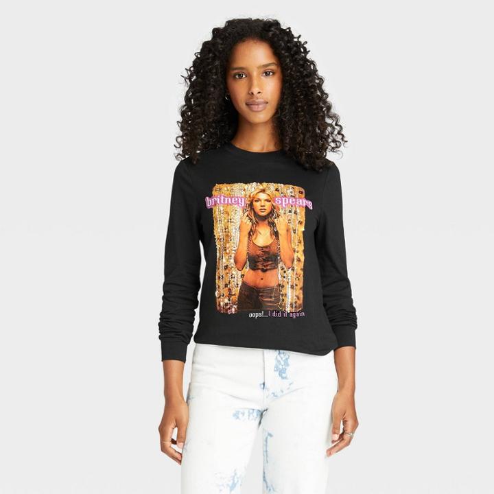 Women's Britney Spears Long Sleeve Graphic T-shirt - Black