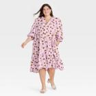 Women's Plus Size Floral Print Long Sleeve Ruffle Hem Dress - A New Day Purple
