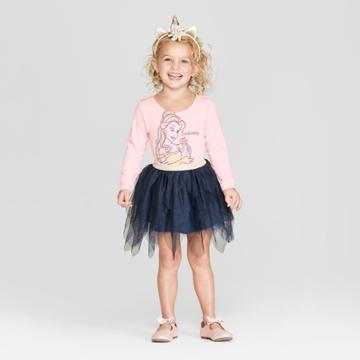 Happy Threads Toddler Girls' Disney Princess Belle Tutu Dress - Pink/blue