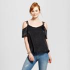 Women's Cold Shoulder Lace Trim Satin Top - Soul Cake (juniors') Black