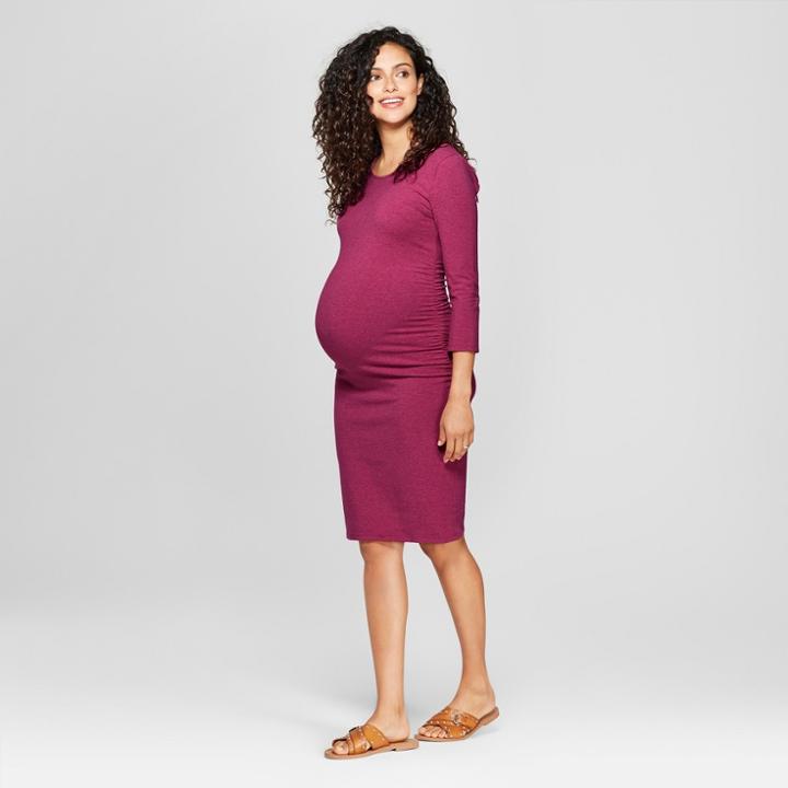 Maternity 3/4 Sleeve Shirred T-shirt Dress - Isabel Maternity By Ingrid & Isabel Berry Heather