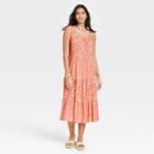 Women's Floral Print Sleeveless Tiered Skinny Dress - Universal Thread Coral