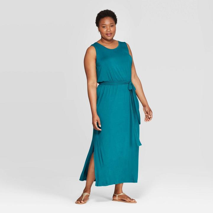 Women's Plus Size Sleeveless Scoop Neck Knit Maxi Dress - Ava & Viv Teal (blue) X