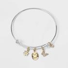 No Brand 14k Gold Dipped Cubic Zirconia Flower And Butterfly Bezel Bangle Bracelet -