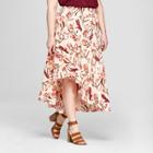 Women's Plus Size Floral Print Ruffle Hem High Low Maxi Skirt - Ava & Viv Peach X, Orange
