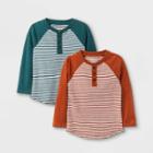 Toddler Boys' 2pk Striped Henley Long Sleeve T-shirt - Cat & Jack Green/orange