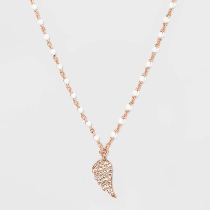 No Brand Wing Clear Beads Necklace - Silver, Women's, Pink