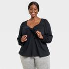 Women's Long Sleeve Sweetheart Neck Tie-front Jersey T-shirt - Ava & Viv Jet Black