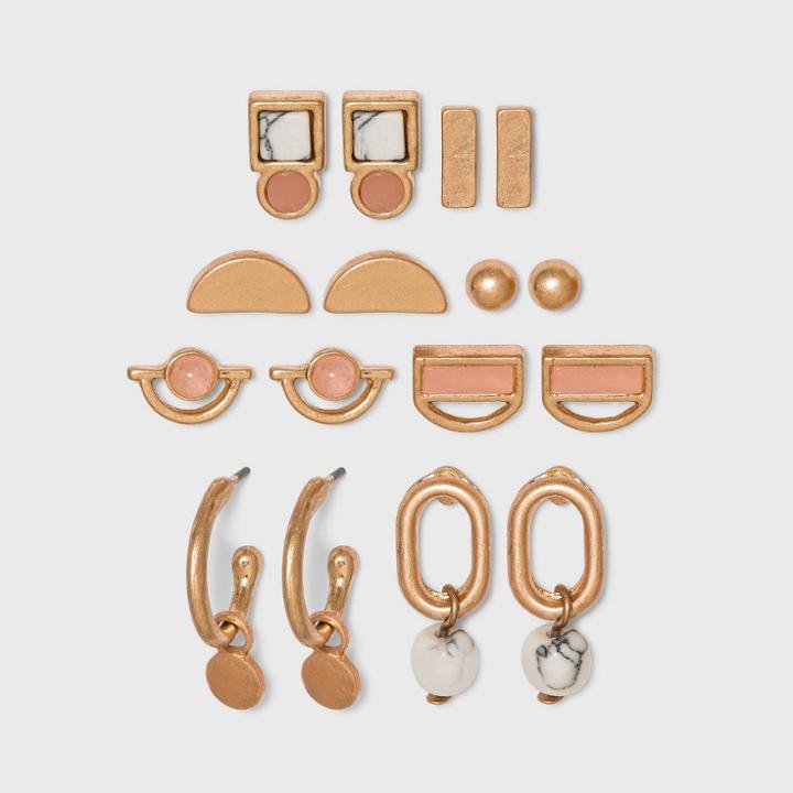 Mixed Semi-precious Bead And Geometric Earring Set 8pc - Universal Thread Gold